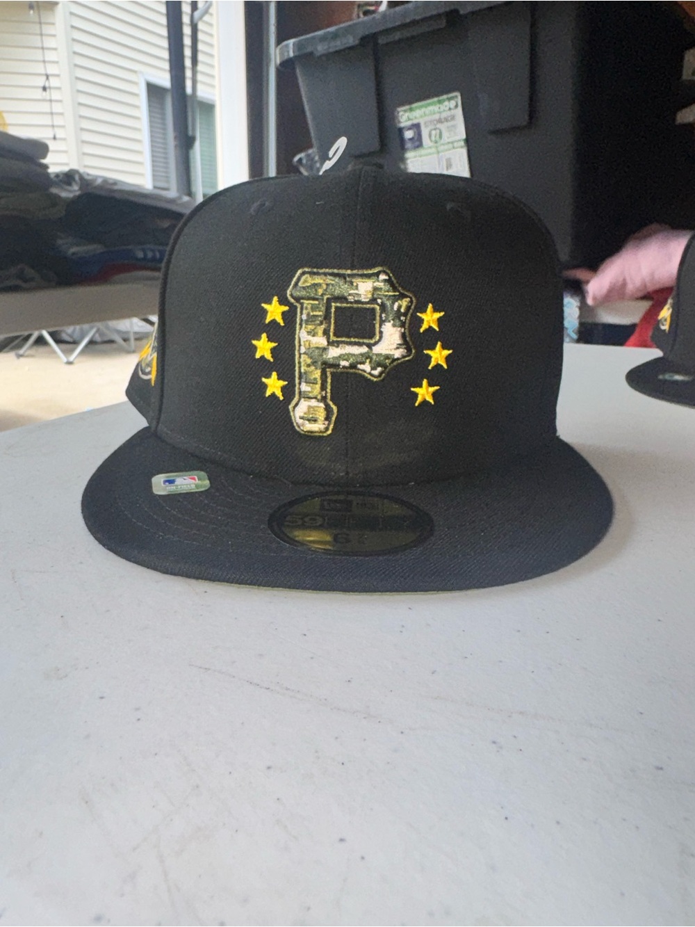 New Era Black Fitted Hat with Camo 'P' and Yellow Stars